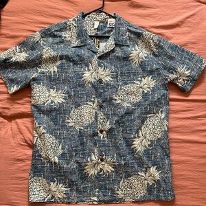 Blue and Cream Casual Button Down Shirt with Tropical Print